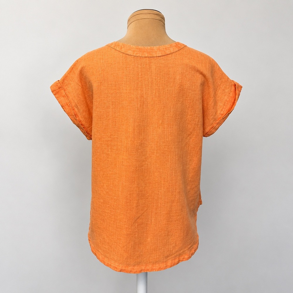 Westbound Orange Linen Cotton Blend Short Sleeve Henley Top Small NWT - Picture 3 of 8
